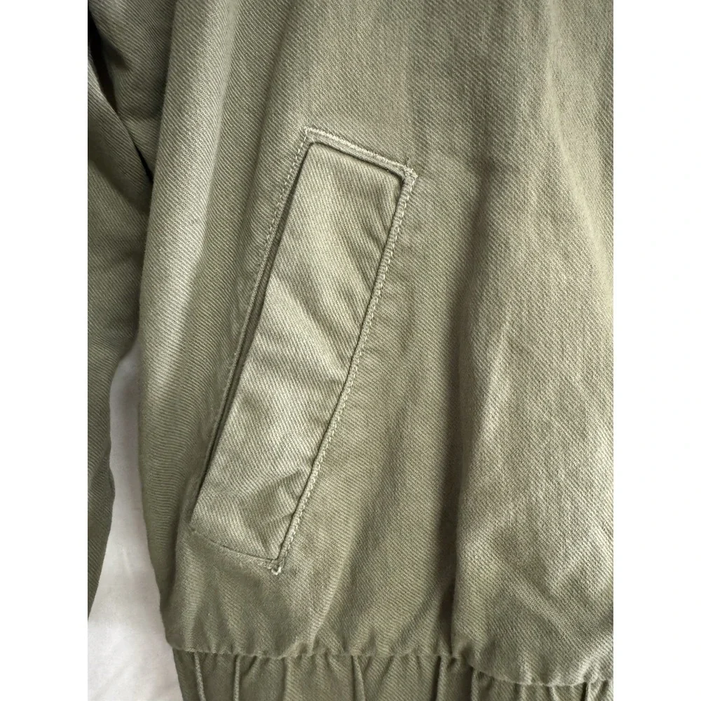 Michael Kors Jacket Crop Olive Green Collared Buttons‎ Full Zip Pockets Size S